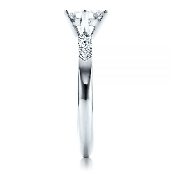 14k White Gold Custom Diamond Bezel Engagement Ring - Side View - 1446