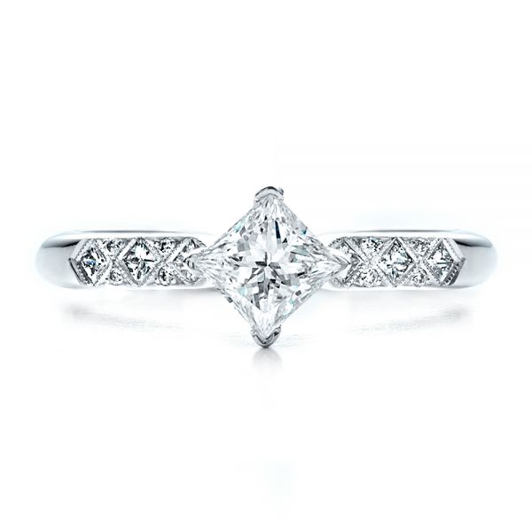 18k White Gold 18k White Gold Custom Diamond Bezel Engagement Ring - Top View -  1446