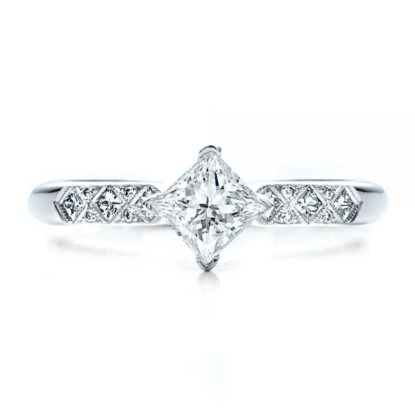 14k White Gold Custom Diamond Bezel Engagement Ring - Top View - 1446