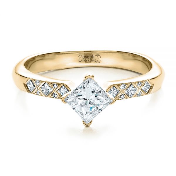 18k Yellow Gold 18k Yellow Gold Custom Diamond Bezel Engagement Ring - Flat View -  1446