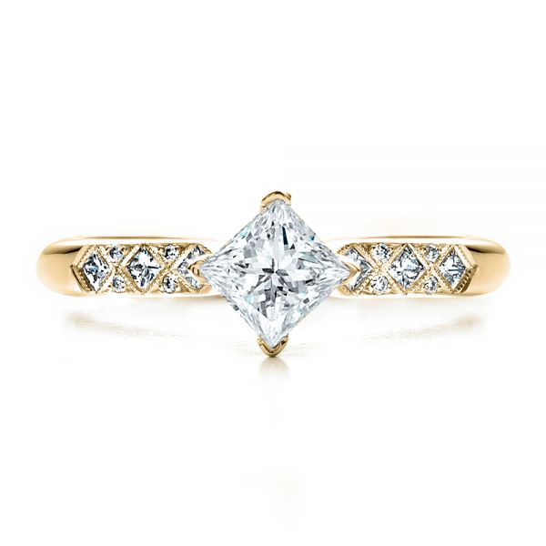 14k Yellow Gold 14k Yellow Gold Custom Diamond Bezel Engagement Ring - Top View -  1446