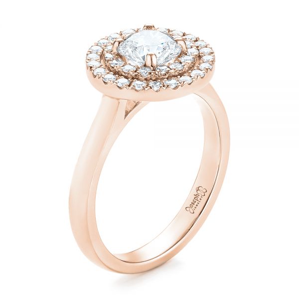 18k Rose Gold 18k Rose Gold Custom Diamond Double Halo Engagement Ring - Three-Quarter View -  103306