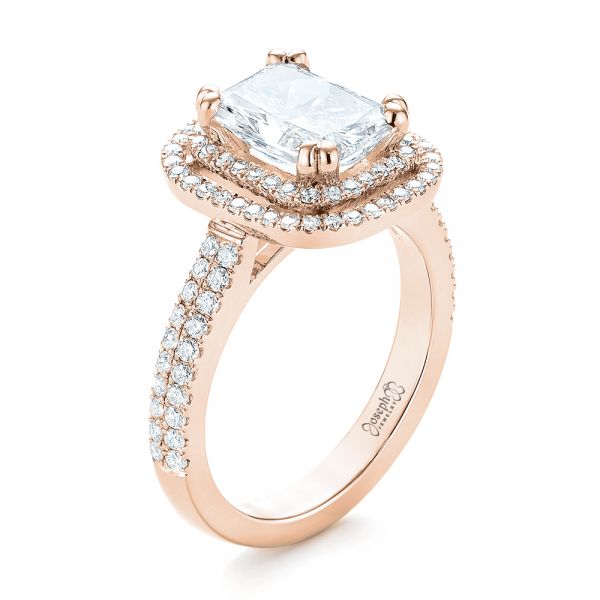 18k Rose Gold 18k Rose Gold Custom Diamond Double Halo Engagement Ring - Three-Quarter View -  103491