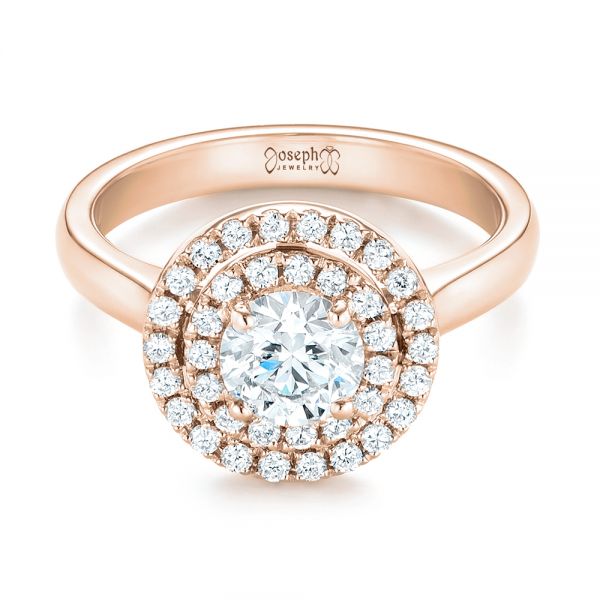 18k Rose Gold 18k Rose Gold Custom Diamond Double Halo Engagement Ring - Flat View - 103306