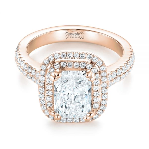 18k Rose Gold 18k Rose Gold Custom Diamond Double Halo Engagement Ring - Flat View -  103491