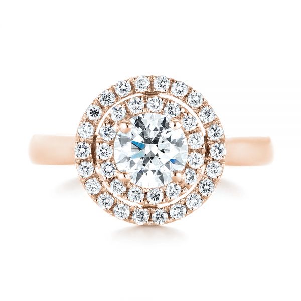 18k Rose Gold 18k Rose Gold Custom Diamond Double Halo Engagement Ring - Top View -  103306