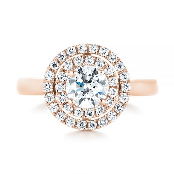 18k Rose Gold 18k Rose Gold Custom Diamond Double Halo Engagement Ring - Top View - 103306