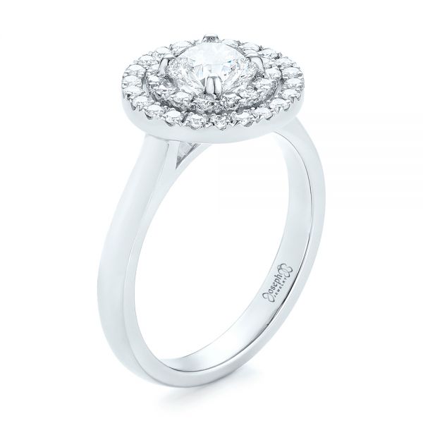 18k White Gold 18k White Gold Custom Diamond Double Halo Engagement Ring - Three-Quarter View -  103306