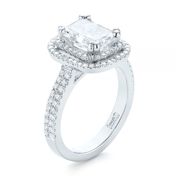  Platinum Custom Diamond Double Halo Engagement Ring - Three-Quarter View -  103491