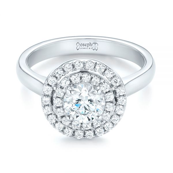 18k White Gold 18k White Gold Custom Diamond Double Halo Engagement Ring - Flat View -  103306