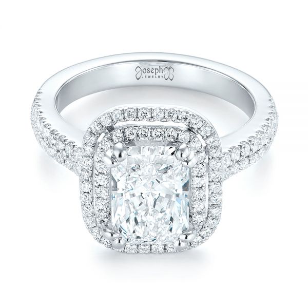 14k White Gold 14k White Gold Custom Diamond Double Halo Engagement Ring - Flat View -  103491