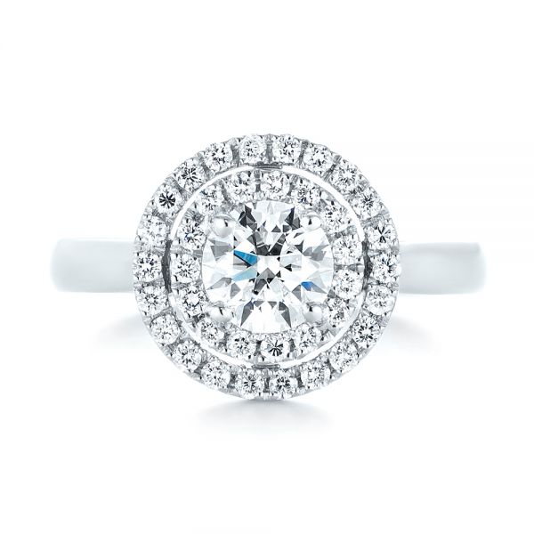 Platinum Custom Diamond Double Halo Engagement Ring - Top View - 103306