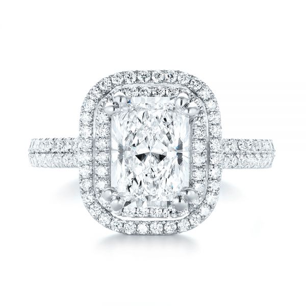 18k White Gold 18k White Gold Custom Diamond Double Halo Engagement Ring - Top View -  103491