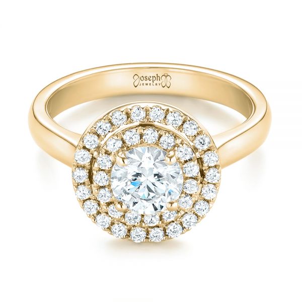 18k Yellow Gold 18k Yellow Gold Custom Diamond Double Halo Engagement Ring - Flat View -  103306