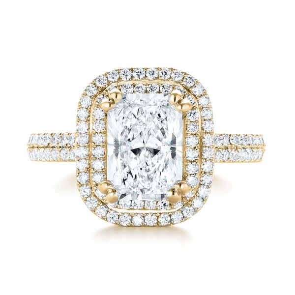 18k Yellow Gold 18k Yellow Gold Custom Diamond Double Halo Engagement Ring - Top View -  103491