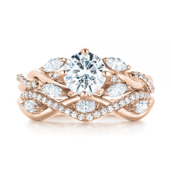 18k Rose Gold 18k Rose Gold Custom Diamond Engagement Ring - Three-Quarter View -  103418