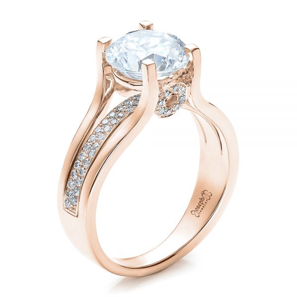 18k Rose Gold 18k Rose Gold Custom Diamond Engagement Ring - Three-Quarter View -  100035