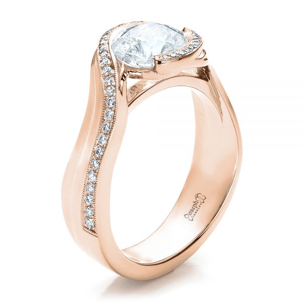 18k Rose Gold 18k Rose Gold Custom Diamond Engagement Ring - Three-Quarter View -  100069