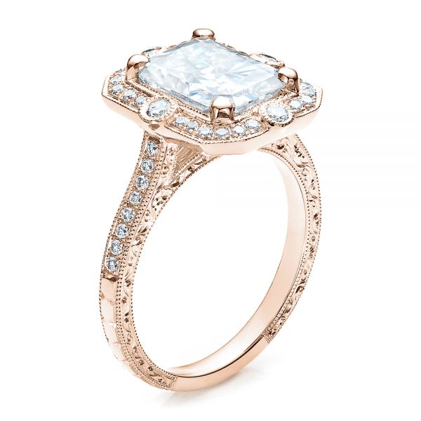 18k Rose Gold 18k Rose Gold Custom Diamond Engagement Ring - Three-Quarter View - 100091