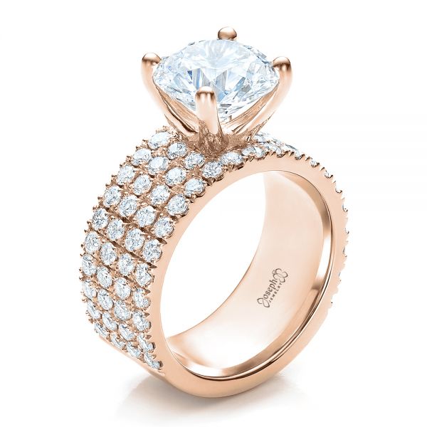 18k Rose Gold 18k Rose Gold Custom Diamond Engagement Ring - Three-Quarter View -  100102