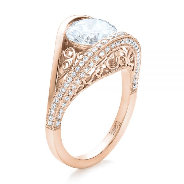 18k Rose Gold 18k Rose Gold Custom Diamond Engagement Ring - Three-Quarter View -  100551