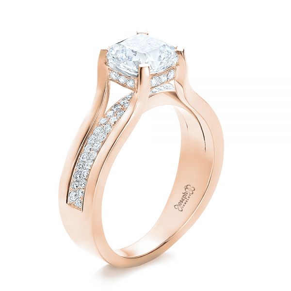 14k Rose Gold 14k Rose Gold Custom Diamond Engagement Ring - Three-Quarter View -  100610