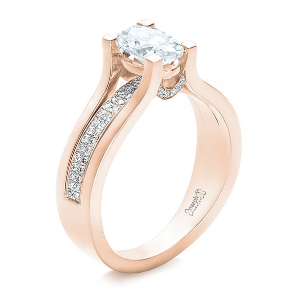 14k Rose Gold 14k Rose Gold Custom Diamond Engagement Ring - Three-Quarter View -  100627