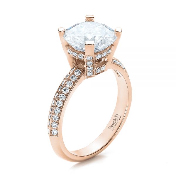 18k Rose Gold 18k Rose Gold Custom Diamond Engagement Ring - Three-Quarter View -  100839