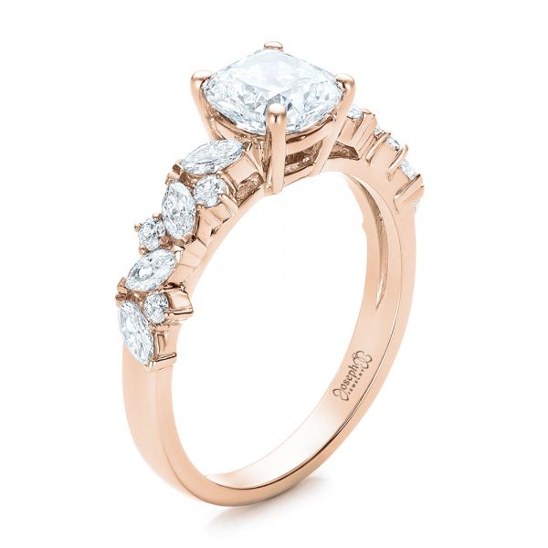 18k Rose Gold 18k Rose Gold Custom Diamond Engagement Ring - Three-Quarter View -  102092