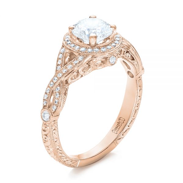 18k Rose Gold 18k Rose Gold Custom Diamond Engagement Ring - Three-Quarter View - 102138