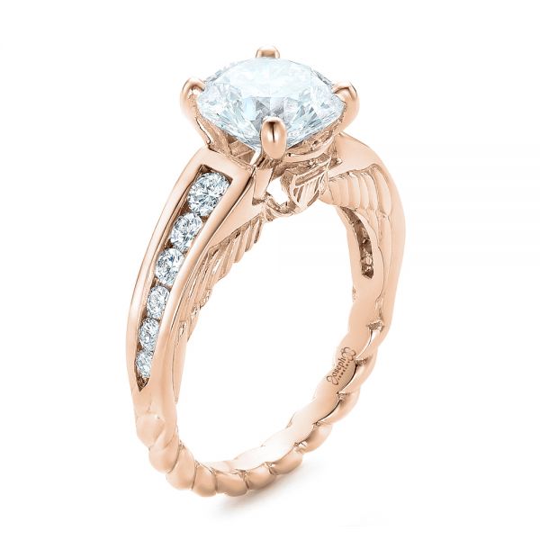 18k Rose Gold 18k Rose Gold Custom Diamond Engagement Ring - Three-Quarter View - 102218
