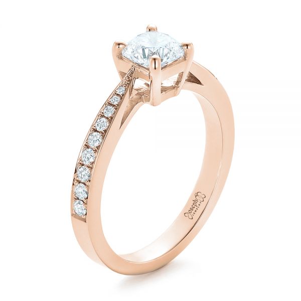 18k Rose Gold 18k Rose Gold Custom Diamond Engagement Ring - Three-Quarter View - 102253