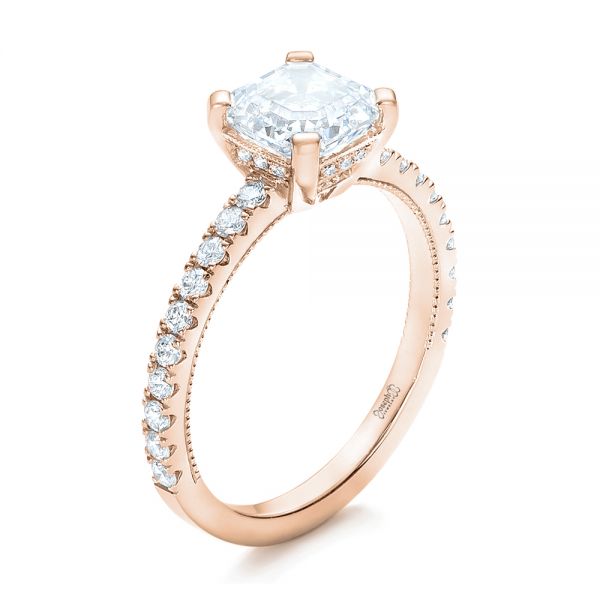 18k Rose Gold 18k Rose Gold Custom Diamond Engagement Ring - Three-Quarter View -  102289