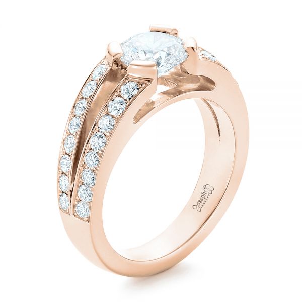 18k Rose Gold 18k Rose Gold Custom Diamond Engagement Ring - Three-Quarter View -  102307
