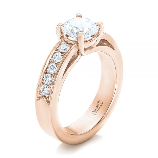 18k Rose Gold 18k Rose Gold Custom Diamond Engagement Ring - Three-Quarter View -  102345