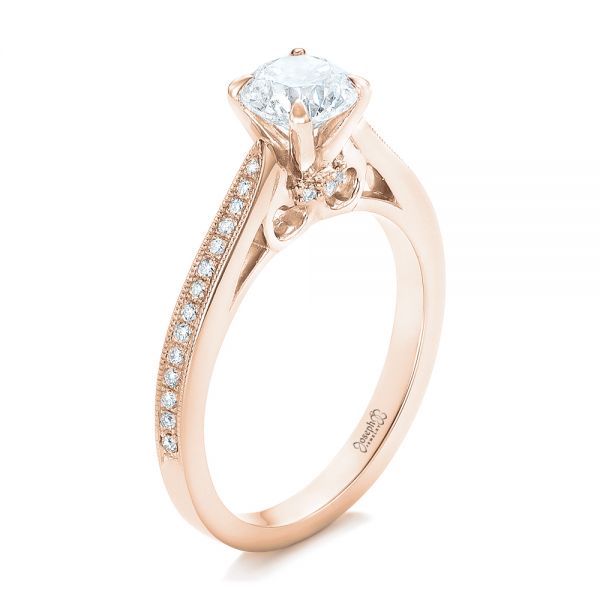 14k Rose Gold 14k Rose Gold Custom Diamond Engagement Ring - Three-Quarter View -  102363