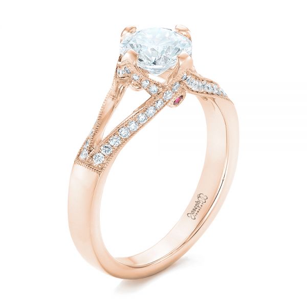 18k Rose Gold 18k Rose Gold Custom Diamond Engagement Ring - Three-Quarter View -  102405