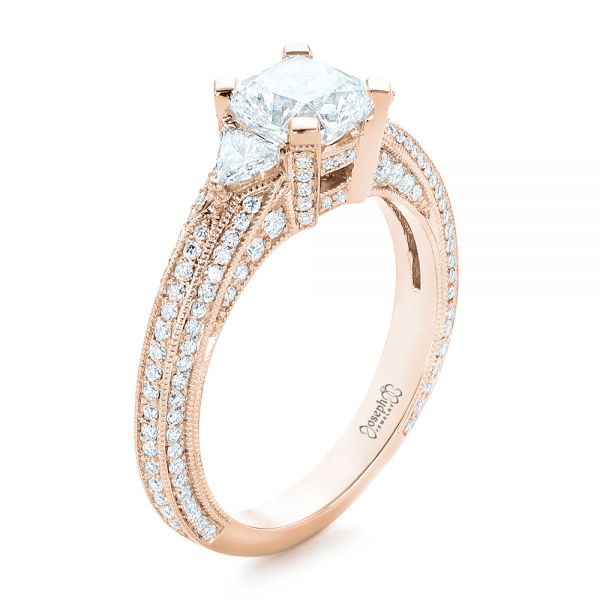 18k Rose Gold 18k Rose Gold Custom Diamond Engagement Ring - Three-Quarter View -  102457