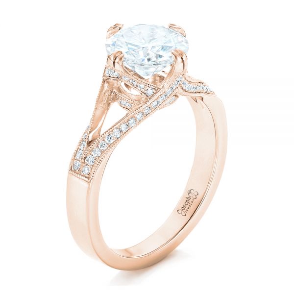 18k Rose Gold 18k Rose Gold Custom Diamond Engagement Ring - Three-Quarter View -  102601