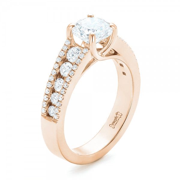 18k Rose Gold 18k Rose Gold Custom Diamond Engagement Ring - Three-Quarter View -  102886