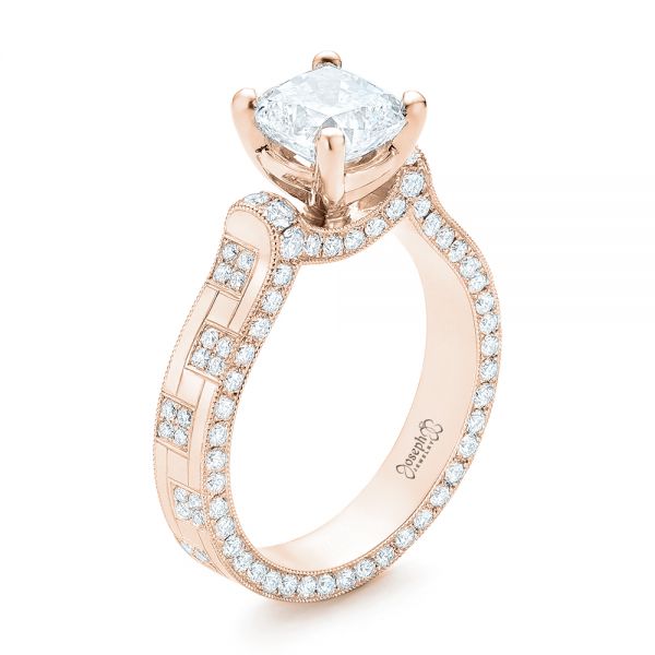 18k Rose Gold 18k Rose Gold Custom Diamond Engagement Ring - Three-Quarter View -  102895