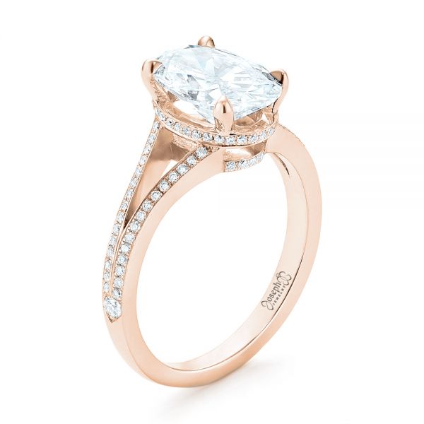 18k Rose Gold 18k Rose Gold Custom Diamond Engagement Ring - Three-Quarter View -  102946