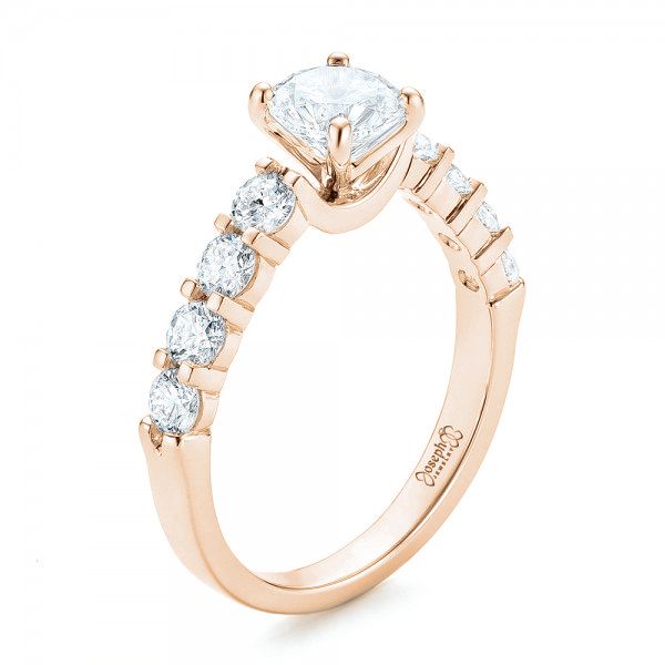 18k Rose Gold 18k Rose Gold Custom Diamond Engagement Ring - Three-Quarter View -  102955