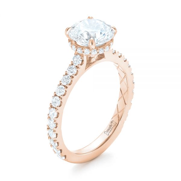 18k Rose Gold 18k Rose Gold Custom Diamond Engagement Ring - Three-Quarter View -  102995