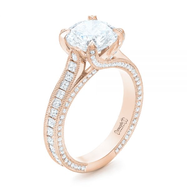 18k Rose Gold 18k Rose Gold Custom Diamond Engagement Ring - Three-Quarter View -  103013