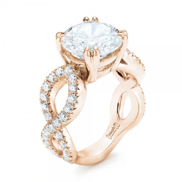 18k Rose Gold 18k Rose Gold Custom Diamond Engagement Ring - Three-Quarter View - 103042