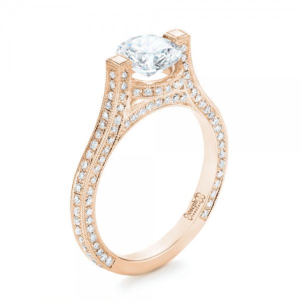 18k Rose Gold 18k Rose Gold Custom Diamond Engagement Ring - Three-Quarter View -  103053