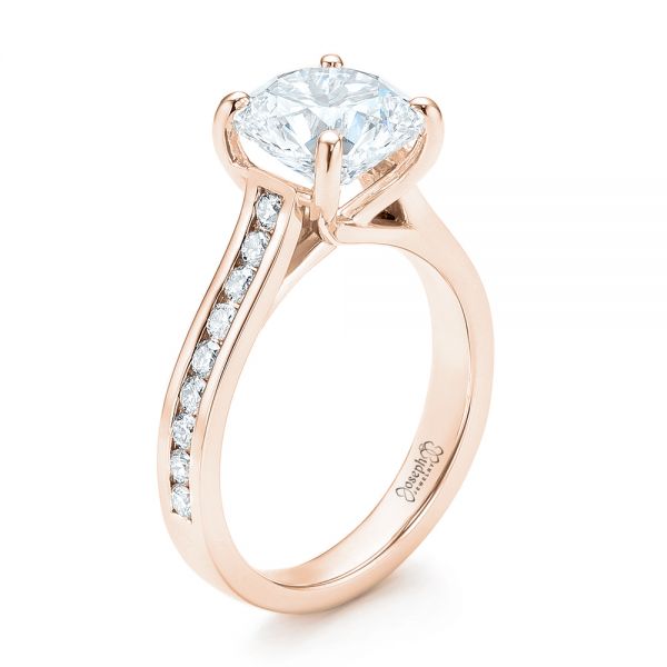 18k Rose Gold 18k Rose Gold Custom Diamond Engagement Ring - Three-Quarter View -  103150