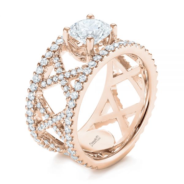18k Rose Gold 18k Rose Gold Custom Diamond Engagement Ring - Three-Quarter View -  103215