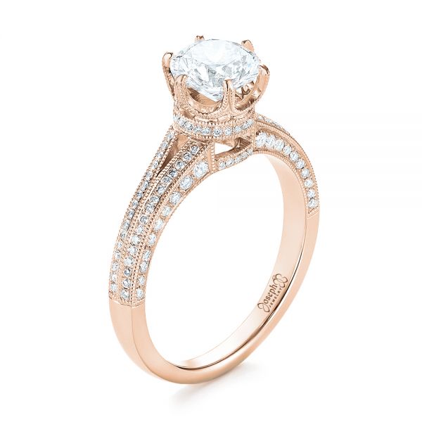 18k Rose Gold 18k Rose Gold Custom Diamond Engagement Ring - Three-Quarter View - 103428